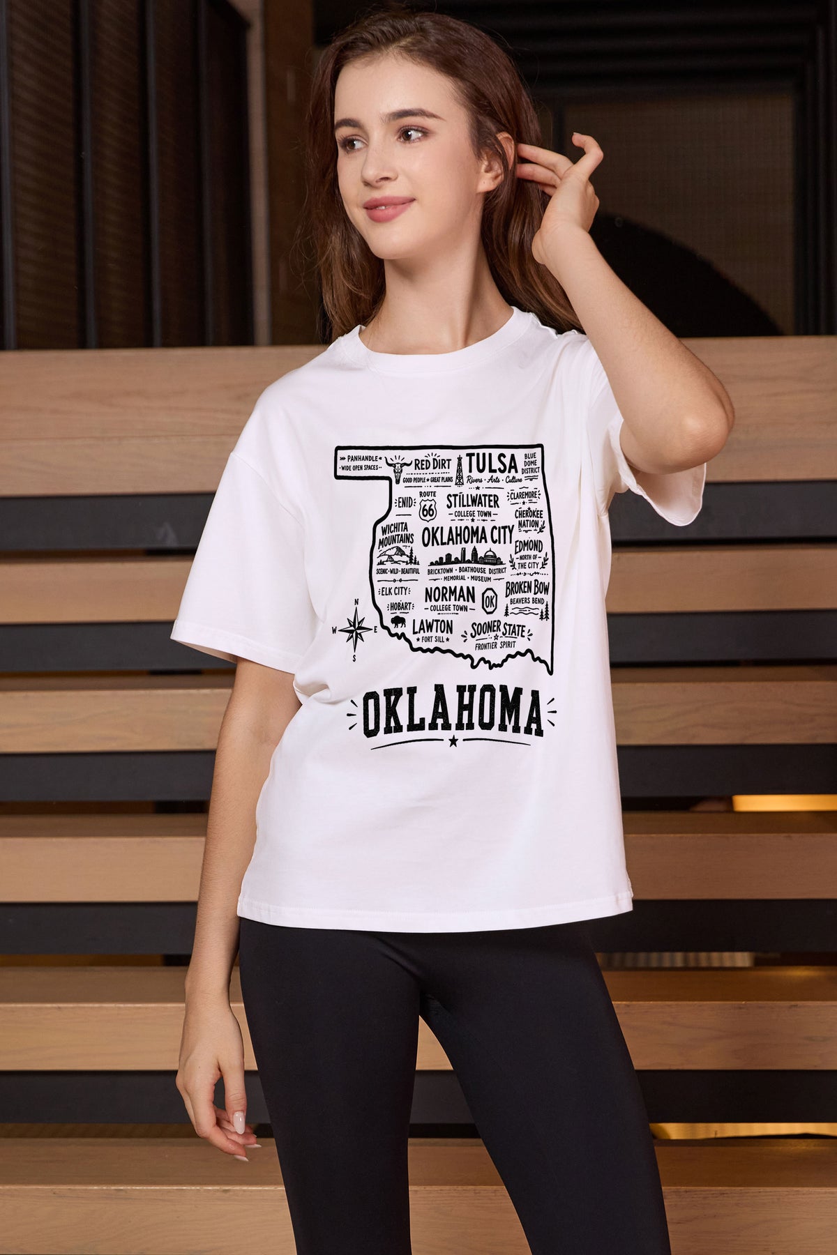 Oklahoma Hometown Map Tee in white — model view 2.