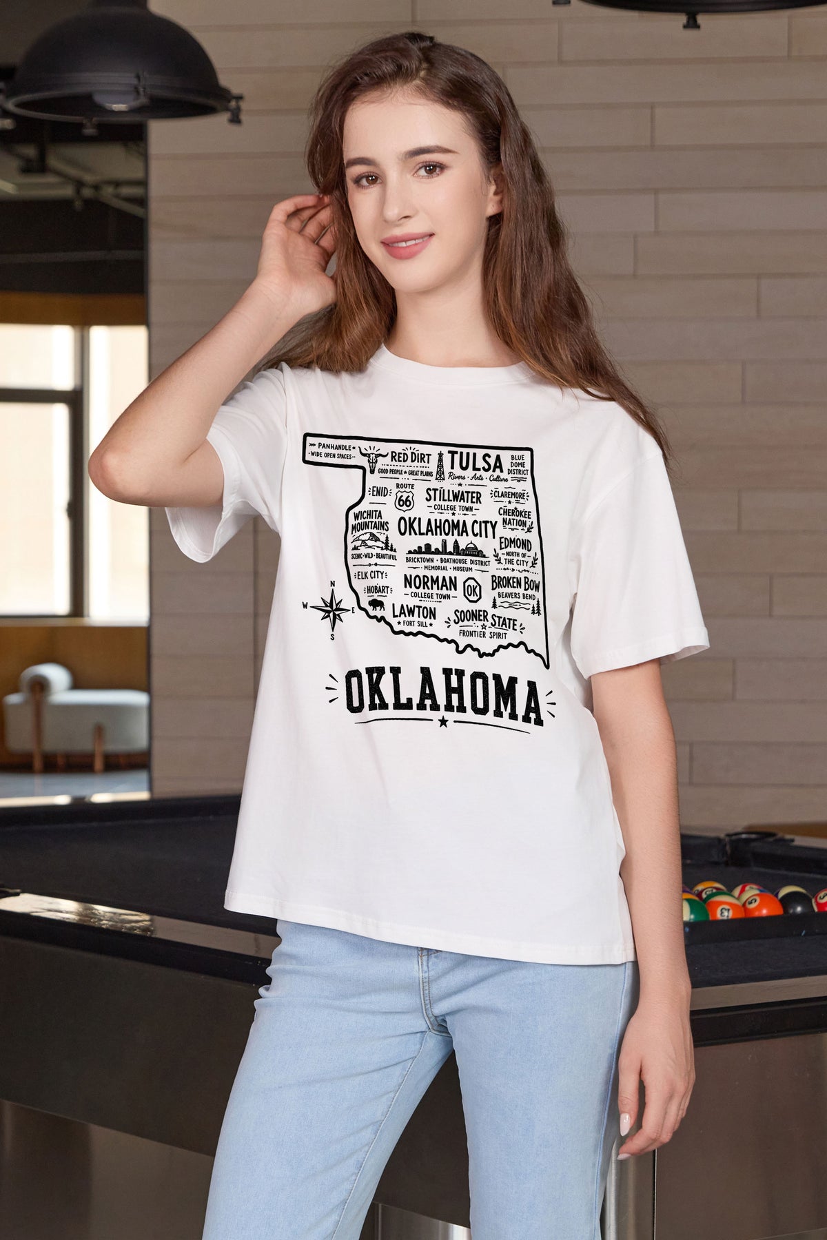 Oklahoma Hometown Map Tee in white — model view 3.
