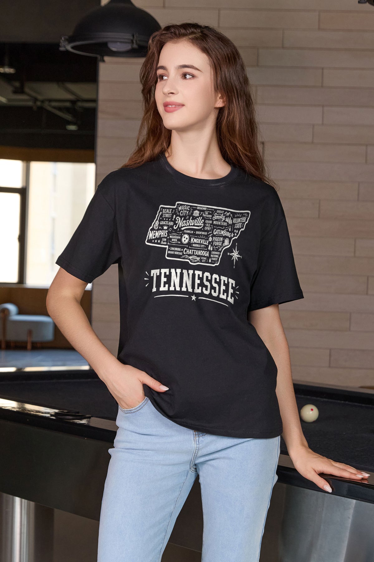 Tennessee Hometown Map Tee in black — model view 2.