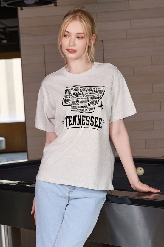 Tennessee Hometown Map Tee in heather grey — model view 1.