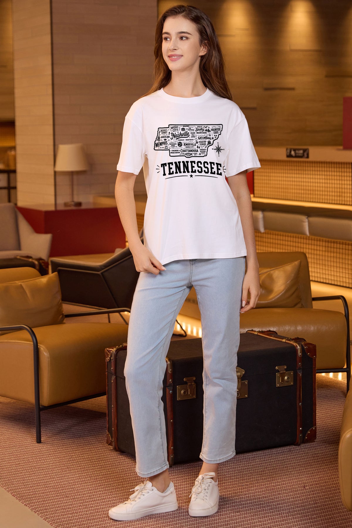 Tennessee Hometown Map Tee in white — model view 3.
