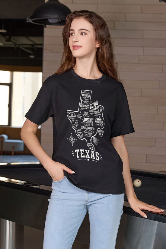 Texas Hometown Map Tee in black — model view 1.