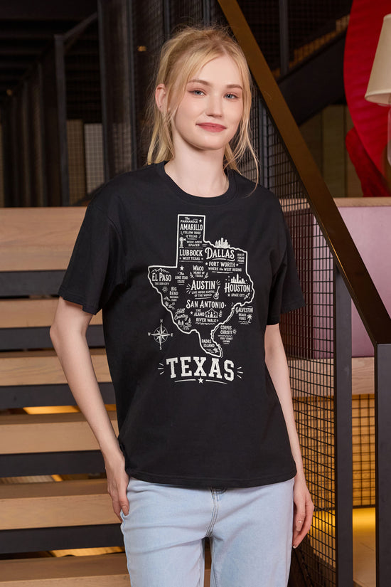 Texas Hometown Map Tee in black — model view 3.