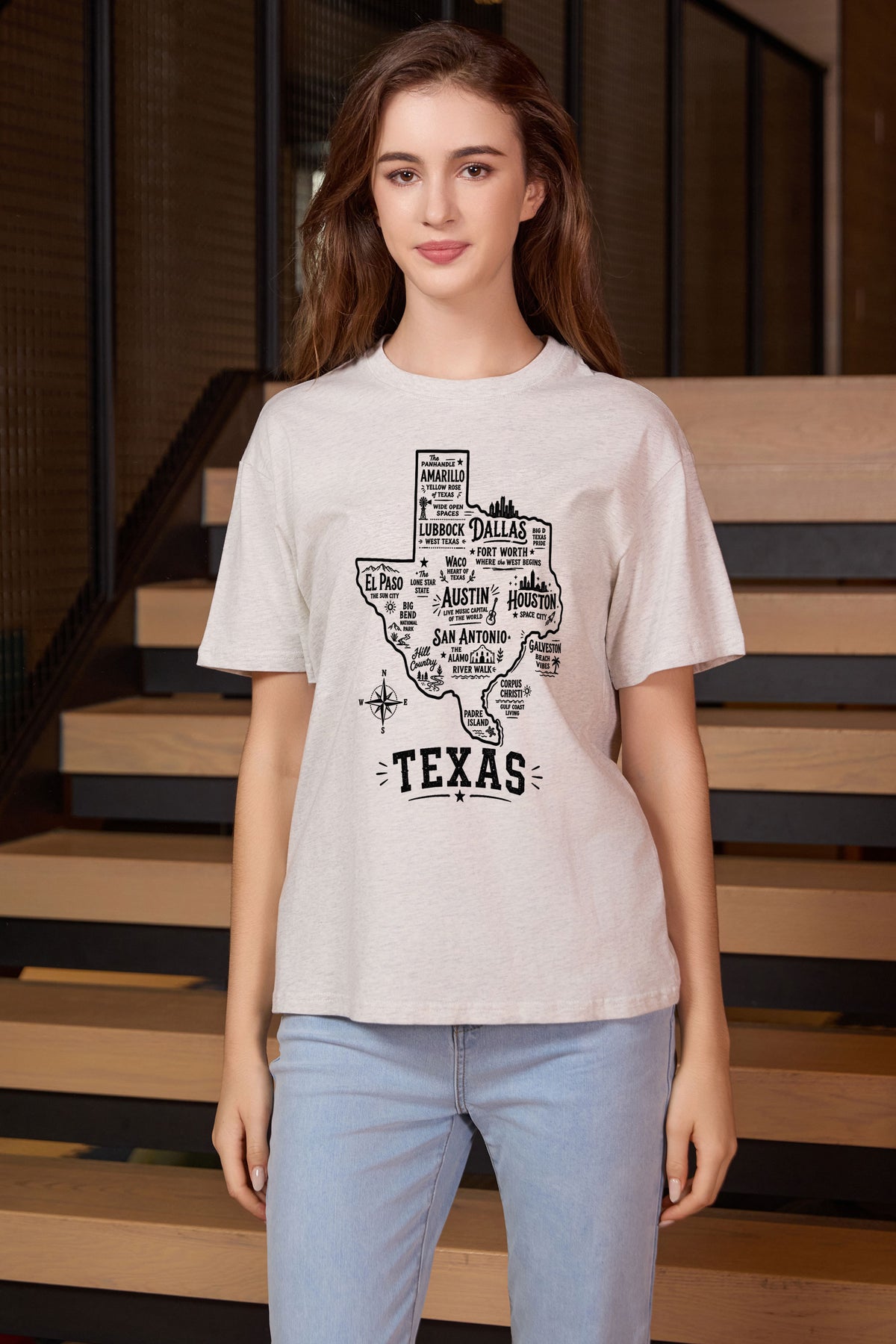 Texas Hometown Map Tee in heather grey — model view 1.