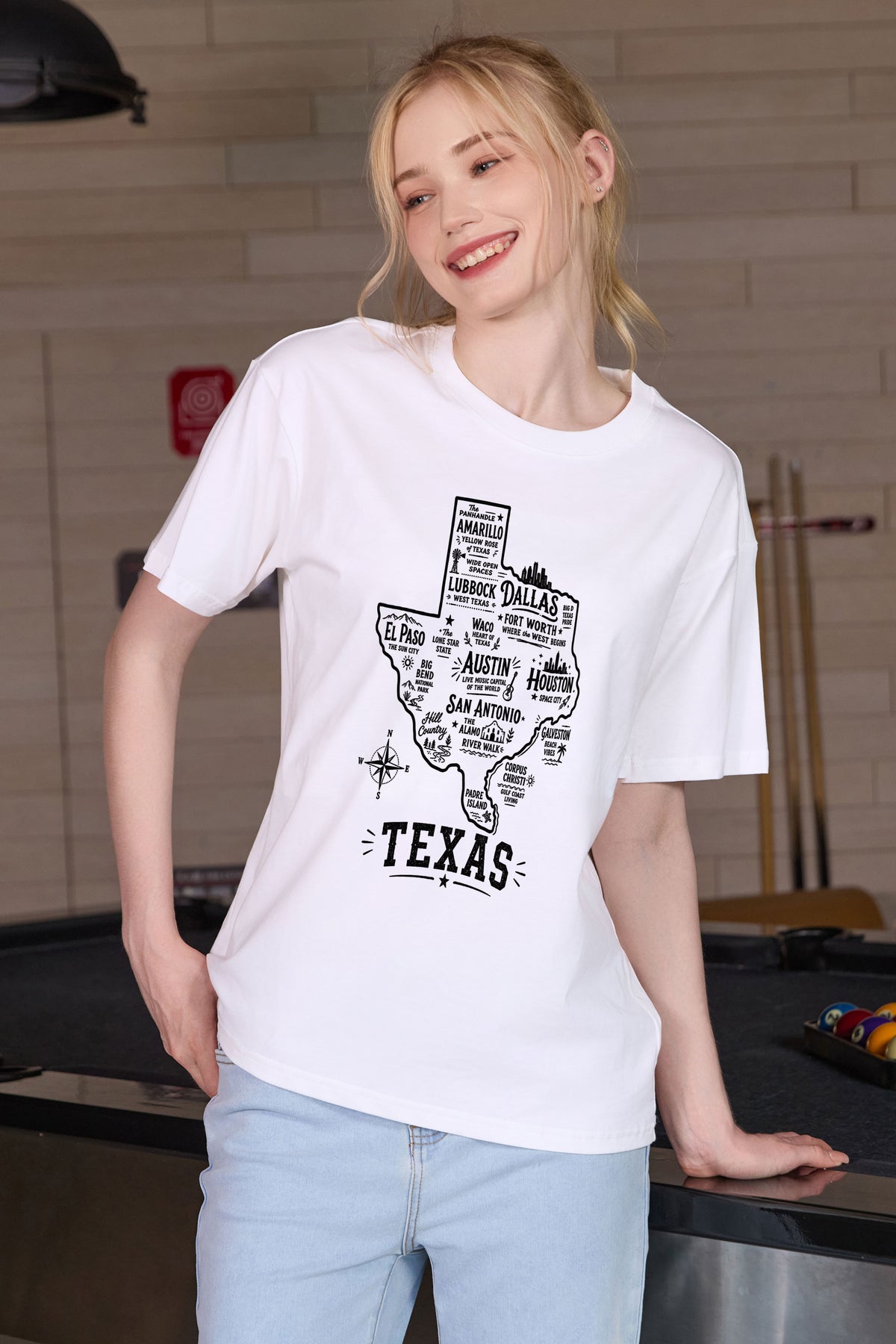 Texas Hometown Map Tee in white — model view 3.