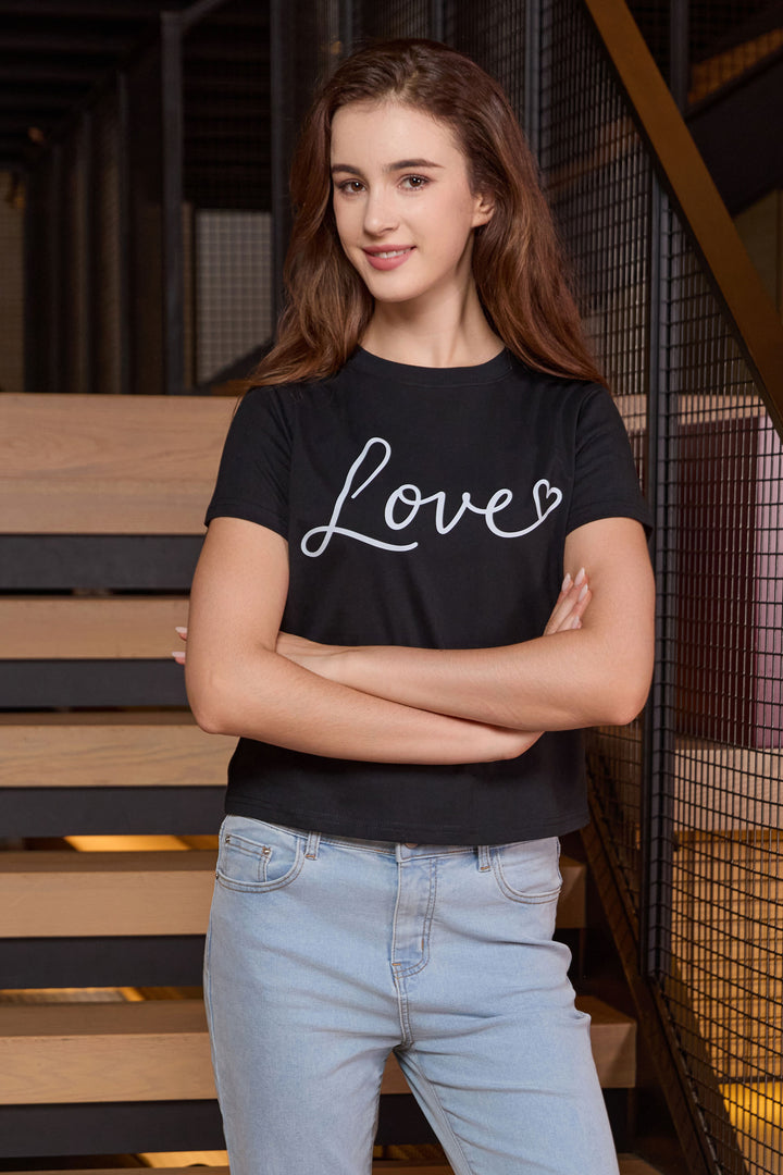 Love Script Heart Crop Tee