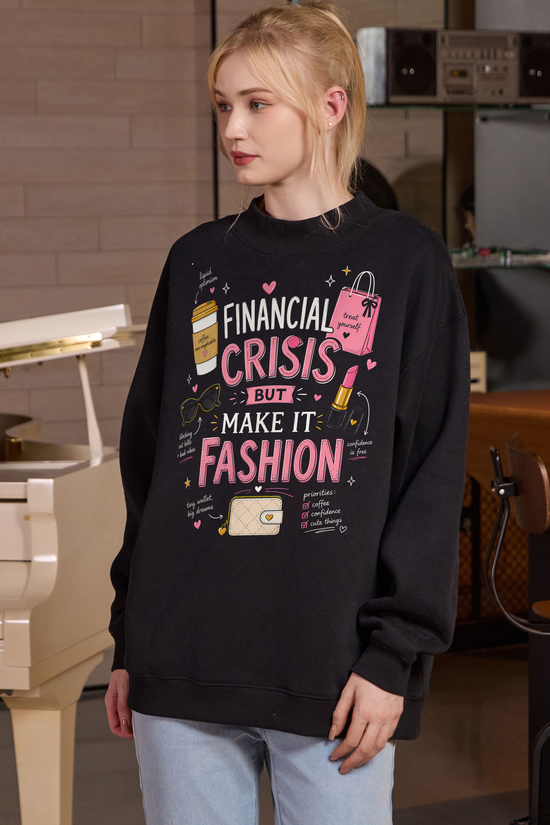 M004-F017 BLACK F2 — Financial Crisis 1 graphic on M004 black garment