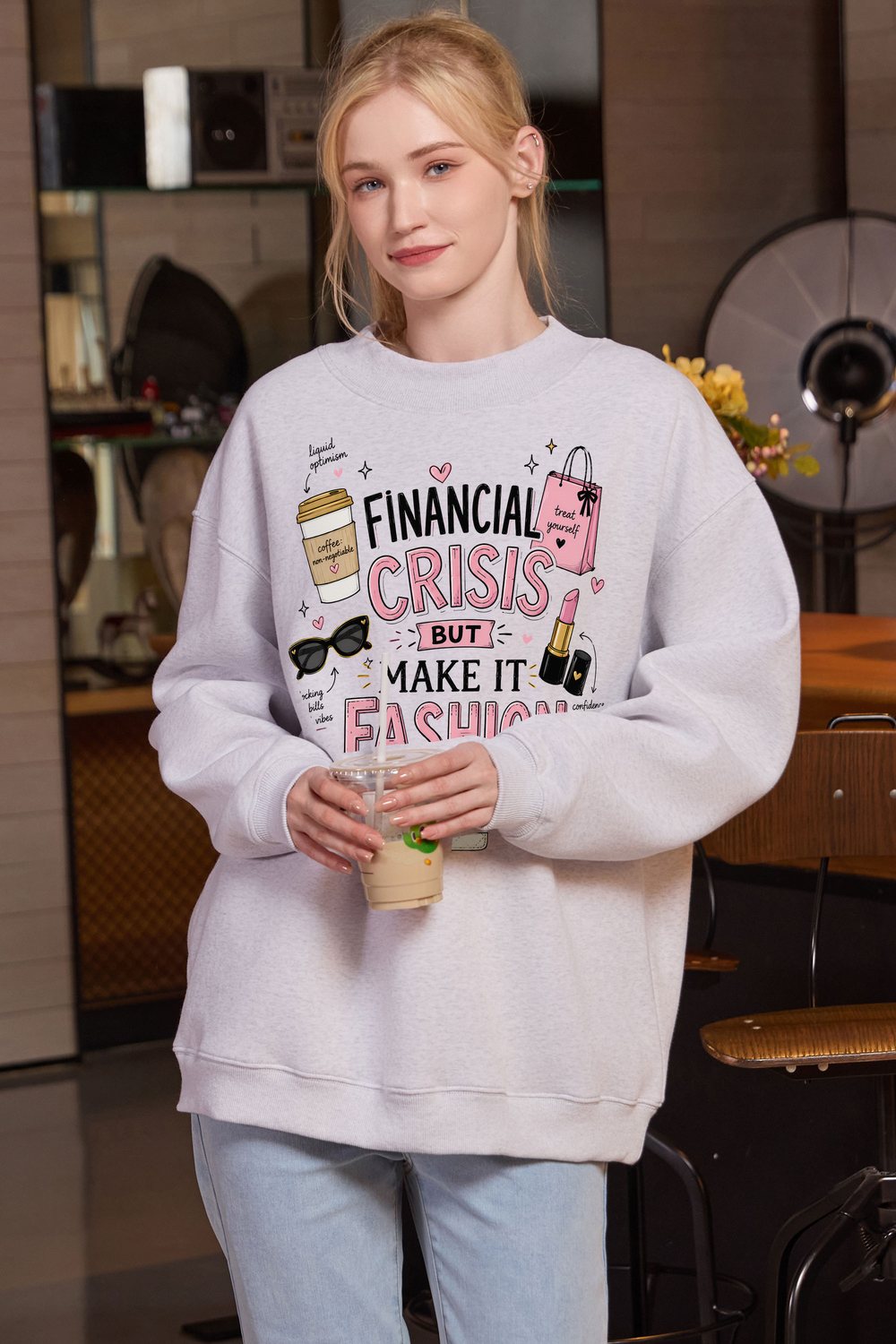 M004-F017 HEATHER-GREY F2 — Financial Crisis 1 graphic on M004 heather grey garment