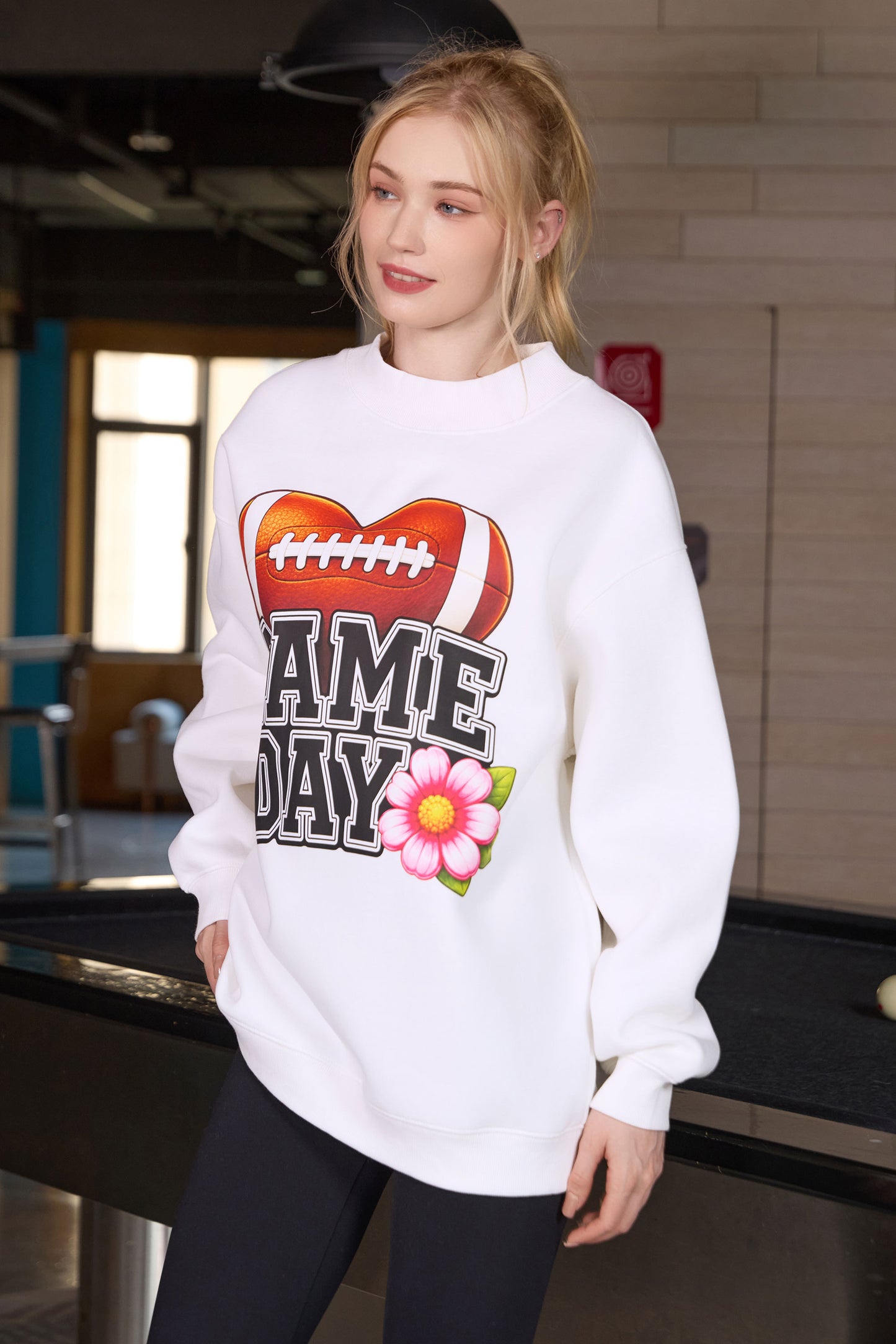 Floral Game Day Football Mockneck Sweatshirt