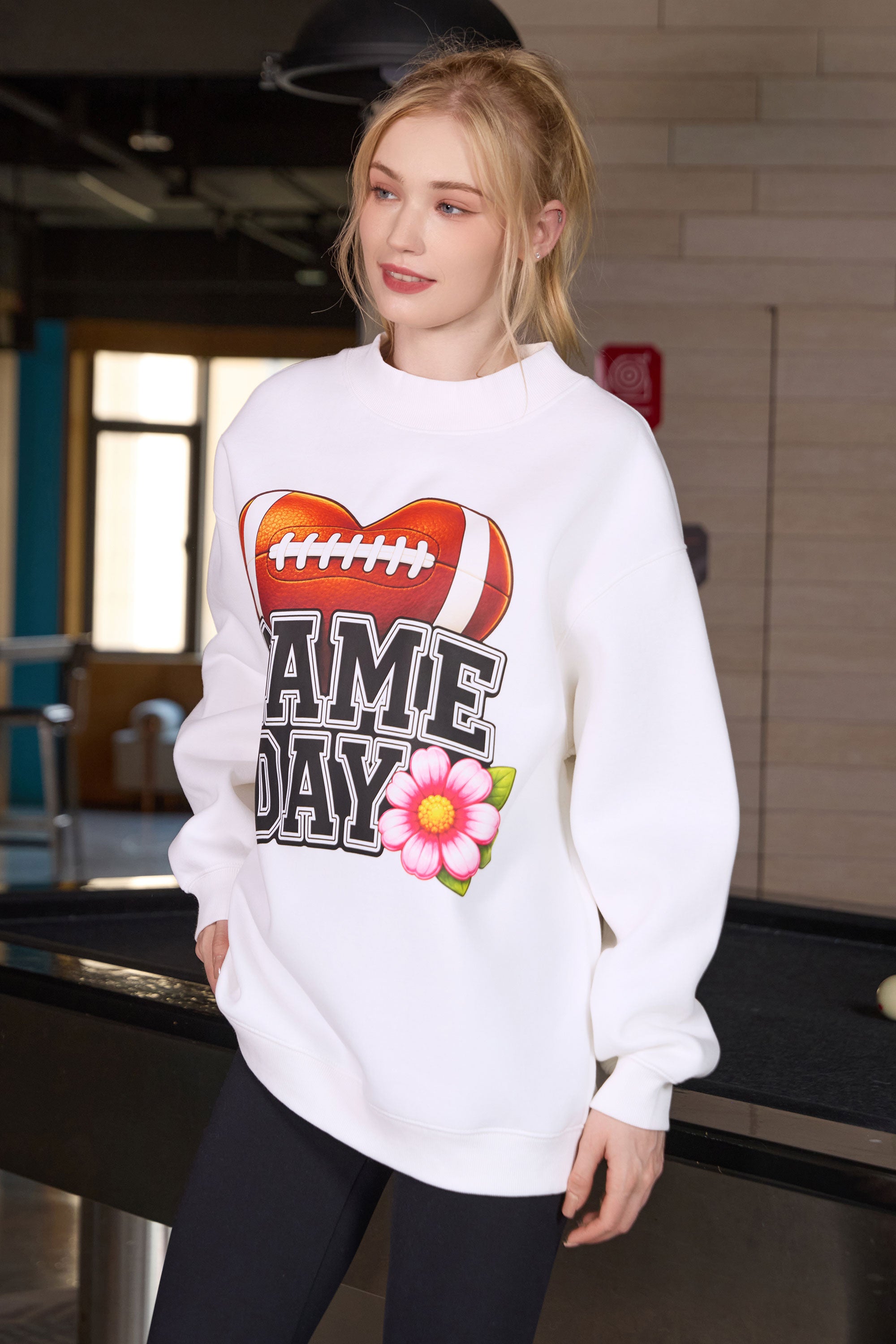 Floral Game Day Football Mockneck Sweatshirt