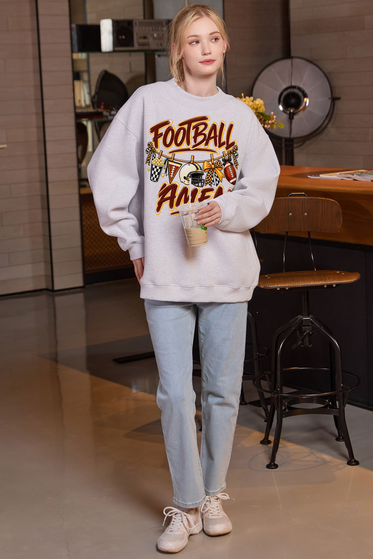 M004-G014 HEATHER-GREY A1 — Football Laundry graphic on M004 heather grey garment