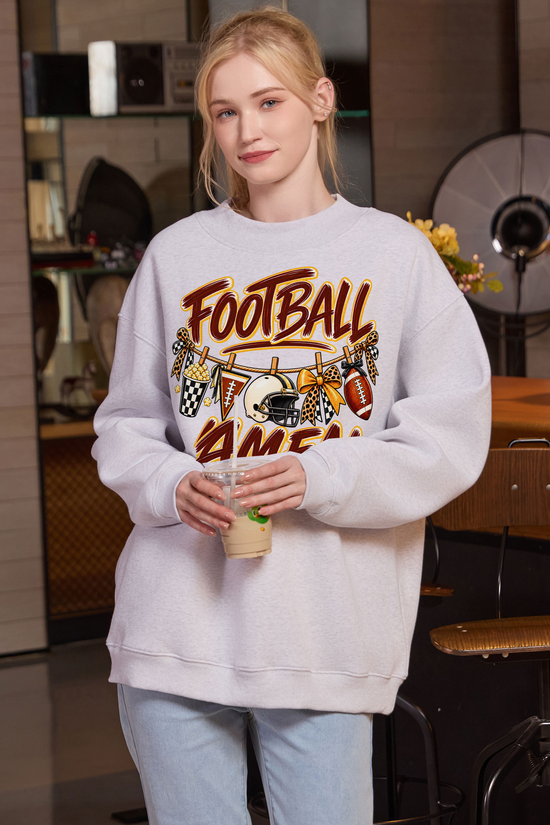 M004-G014 HEATHER-GREY F2 — Football Laundry graphic on M004 heather grey garment