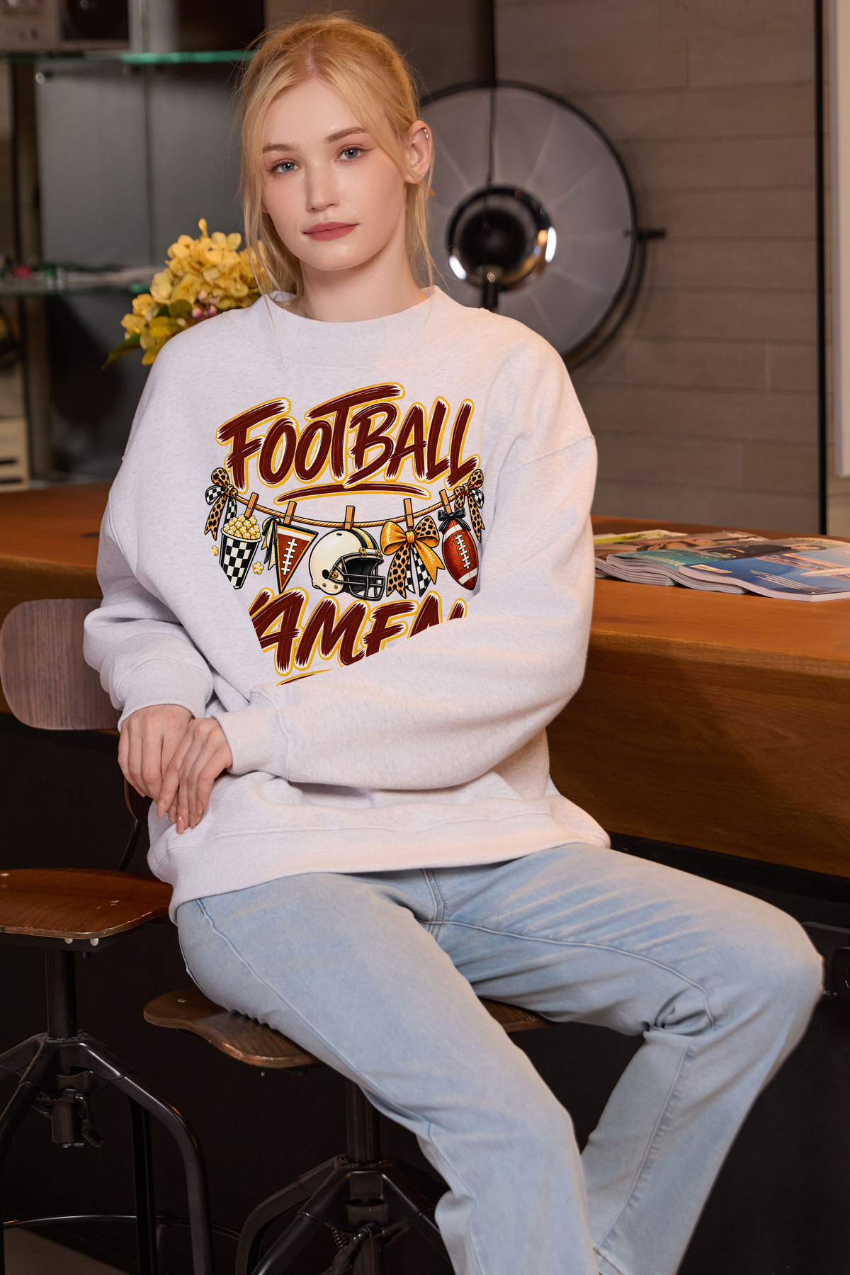 M004-G014 HEATHER-GREY F3 — Football Laundry graphic on M004 heather grey garment