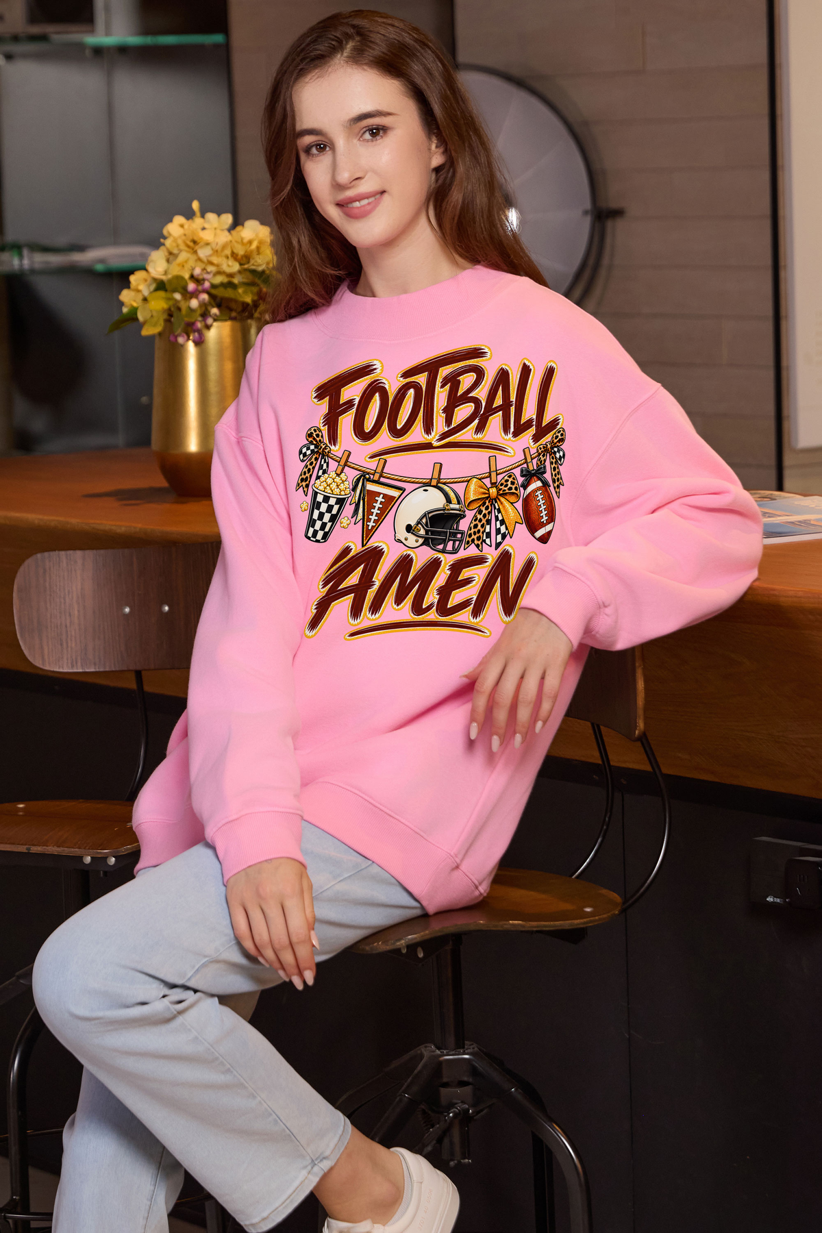 M004-G014 LIGHT-PINK F3 — Football Laundry graphic on M004 light pink garment