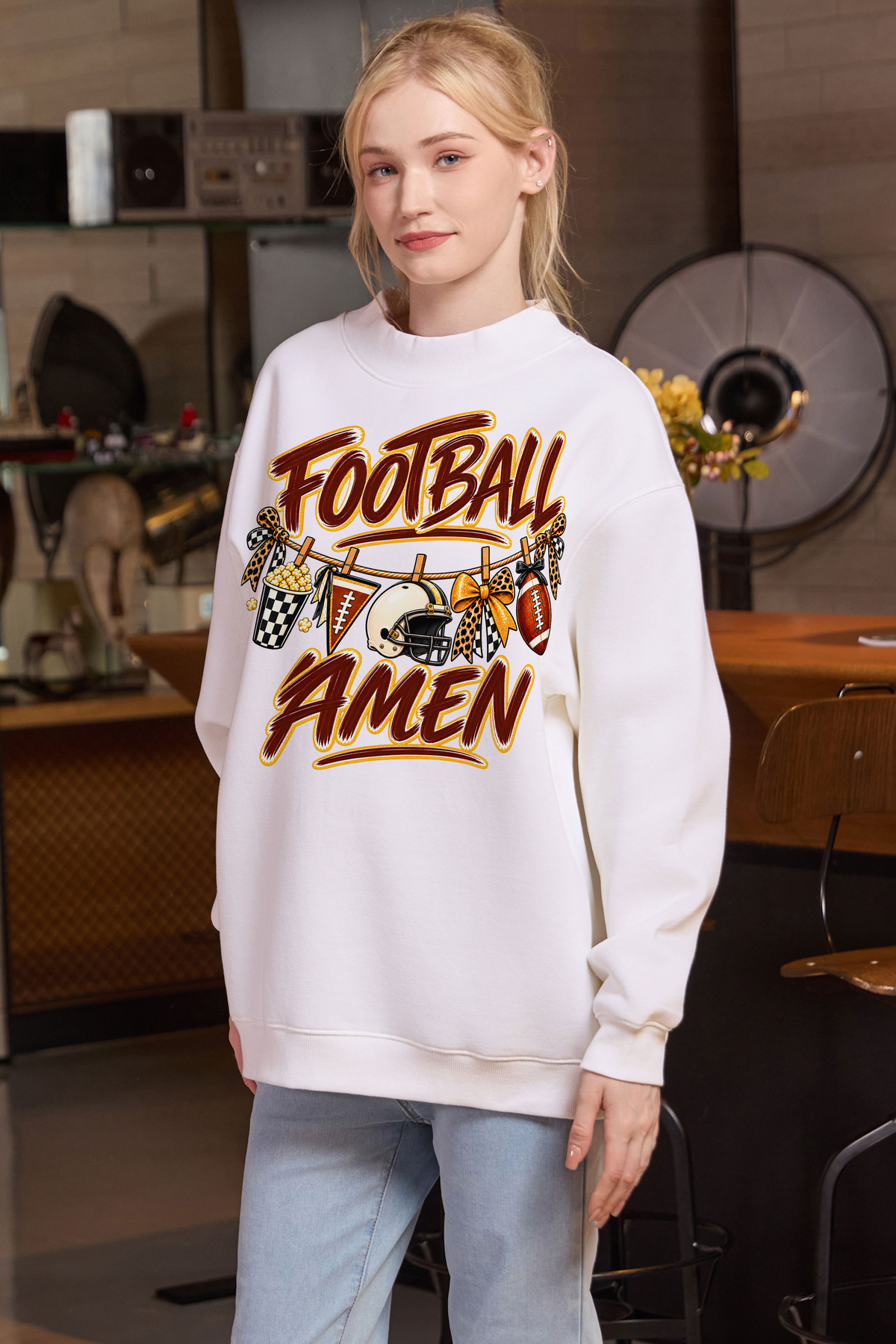 M004-G014 WHITE F2 — Football Laundry graphic on M004 white garment