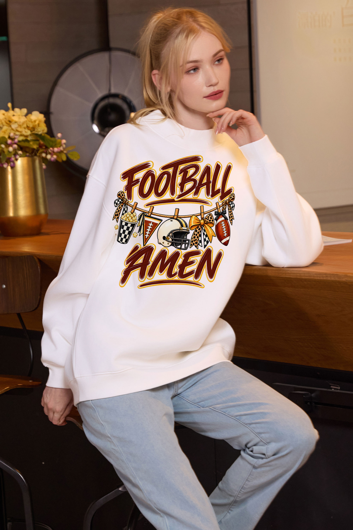 M004-G014 WHITE F3 — Football Laundry graphic on M004 white garment