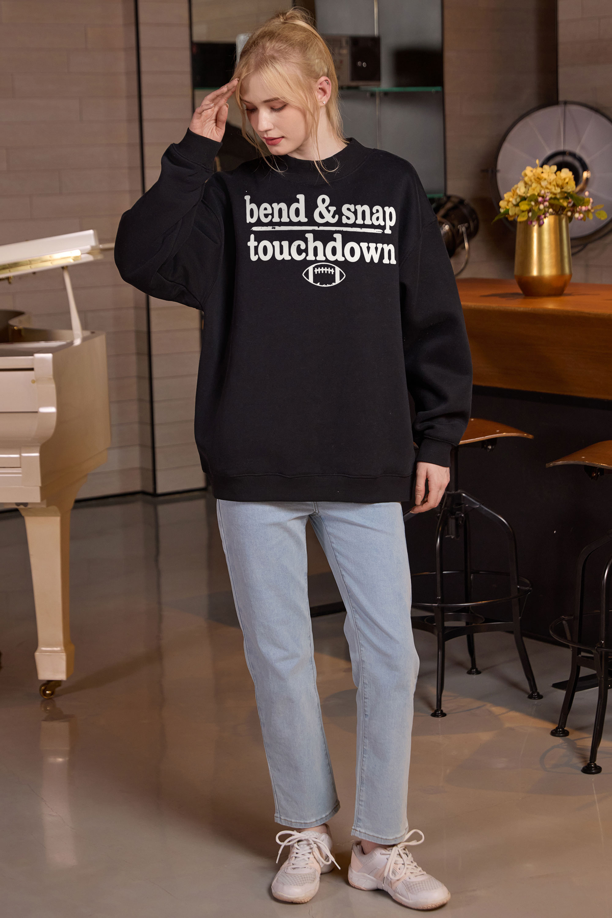 M004-G018 BLACK A1 — Bend and Snap graphic on M004 black garment