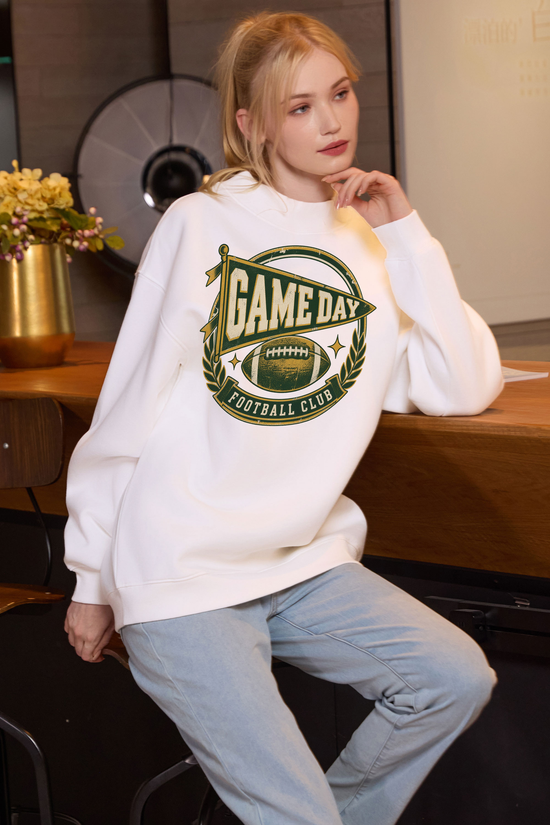 Game Day Football Club Mockneck Sweatshirt in white, front graphic on model, view 2