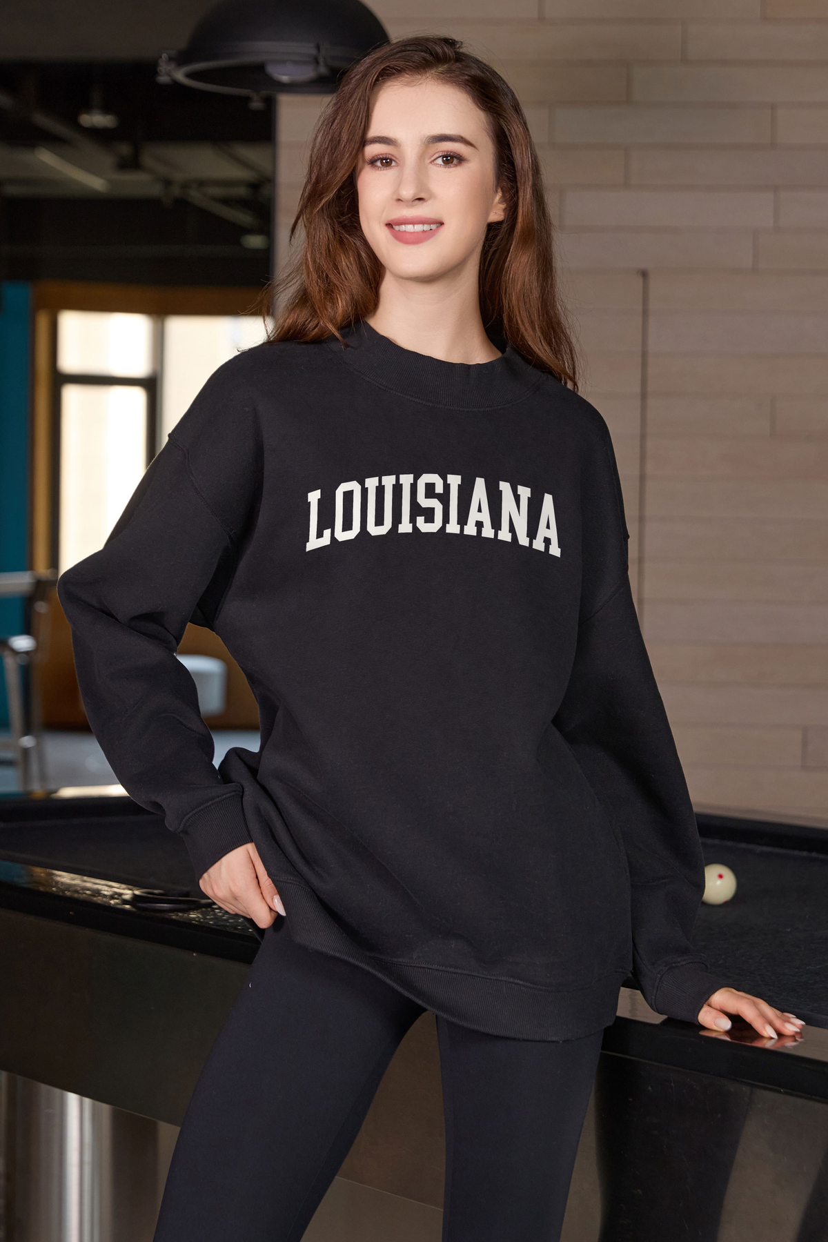 Louisiana Collegiate Sweatshirt — black with white lettering — front view 2