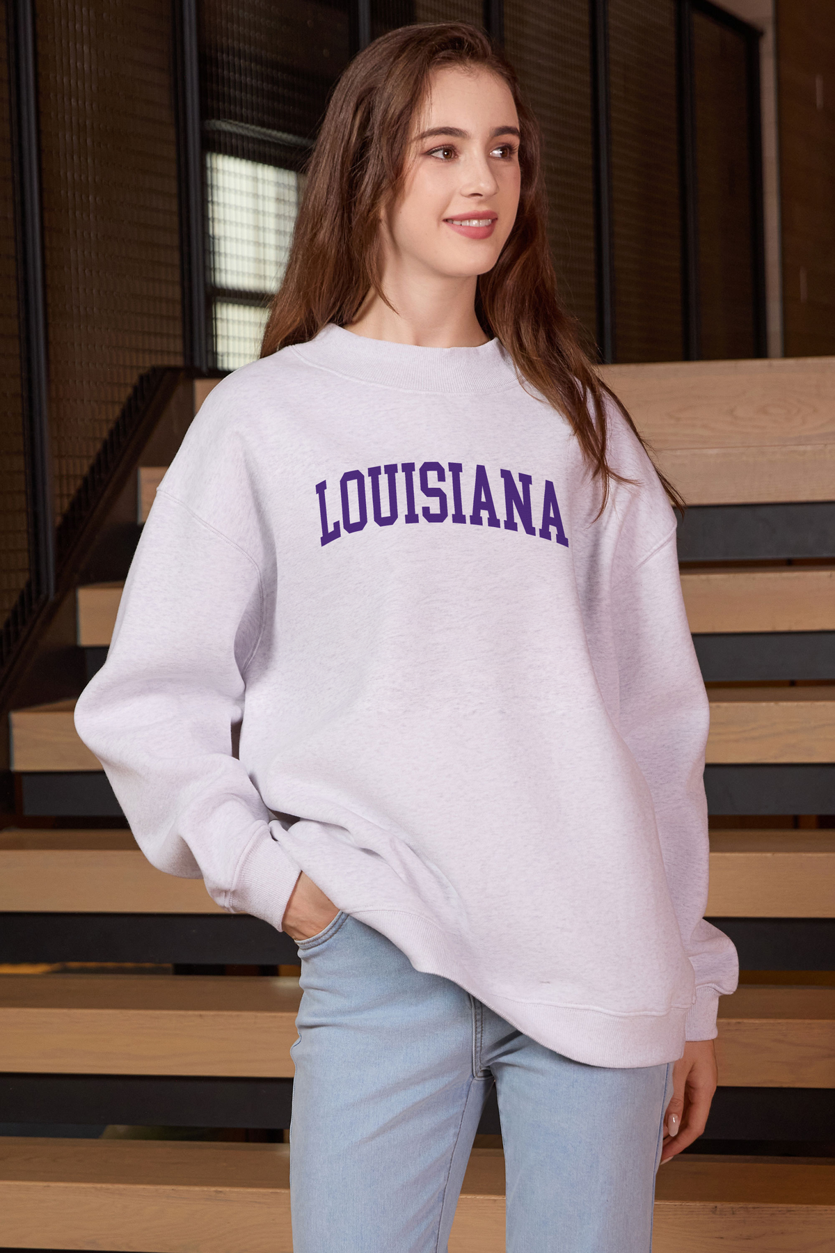 Louisiana Collegiate Sweatshirt — heather grey — front view 1