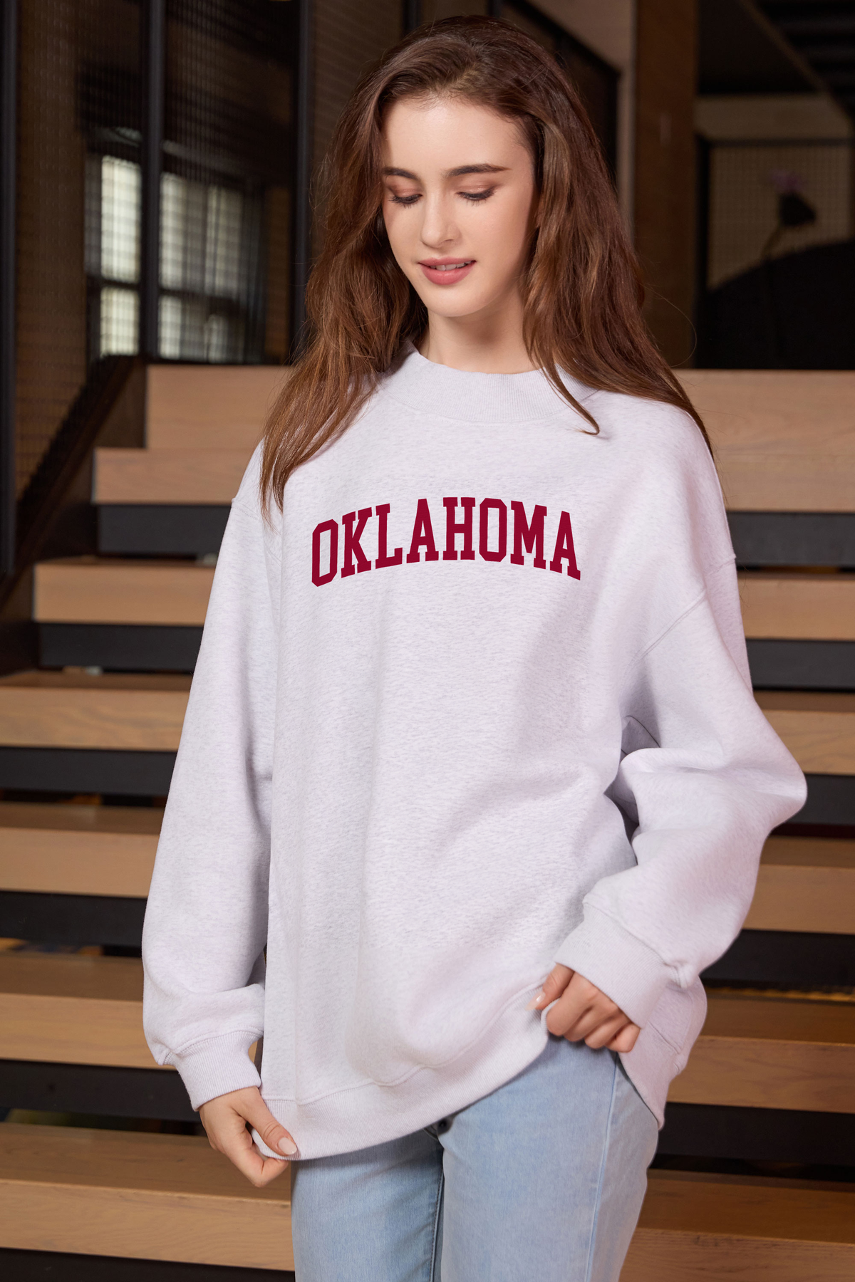 Oklahoma Collegiate Sweatshirt — heather grey — front view 3