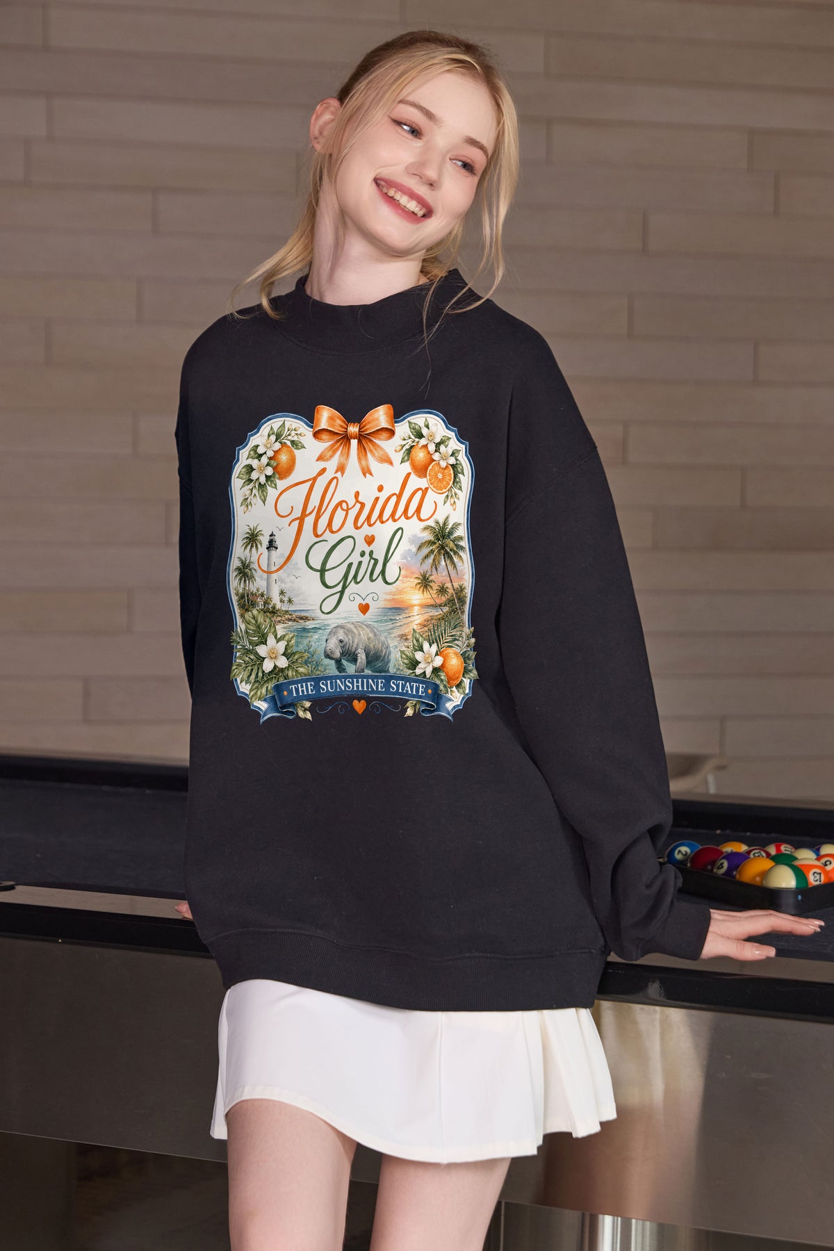 Florida Girl Illustrated Sweatshirt in black — model view 2.