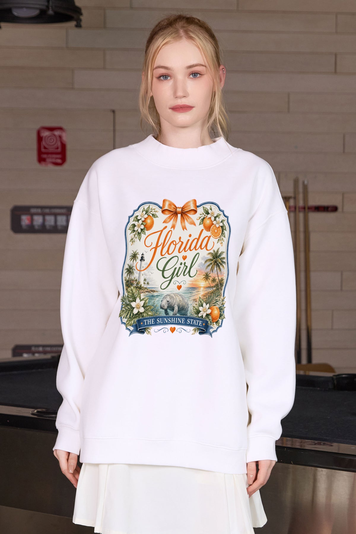 Florida Girl Illustrated Sweatshirt in white — model view 3.