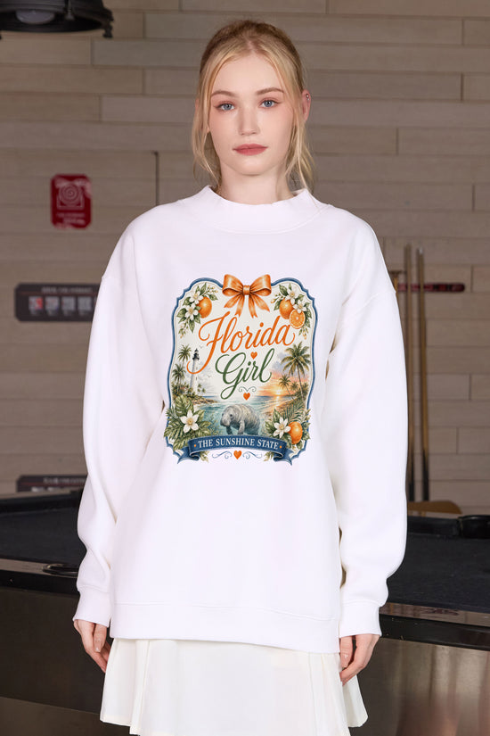 Florida Girl Illustrated Sweatshirt in white — model view 3.