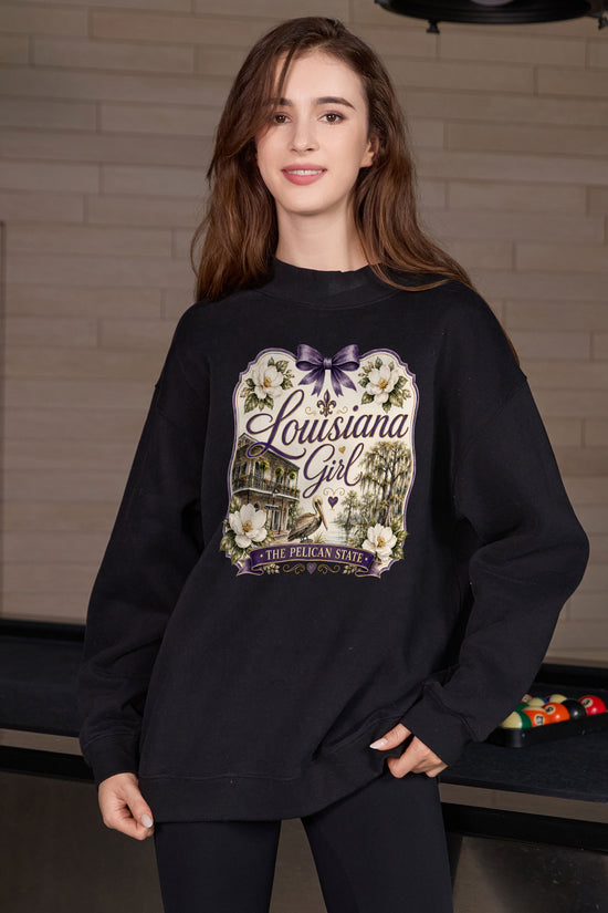 Louisiana Girl Illustrated Sweatshirt in black — model view 3.