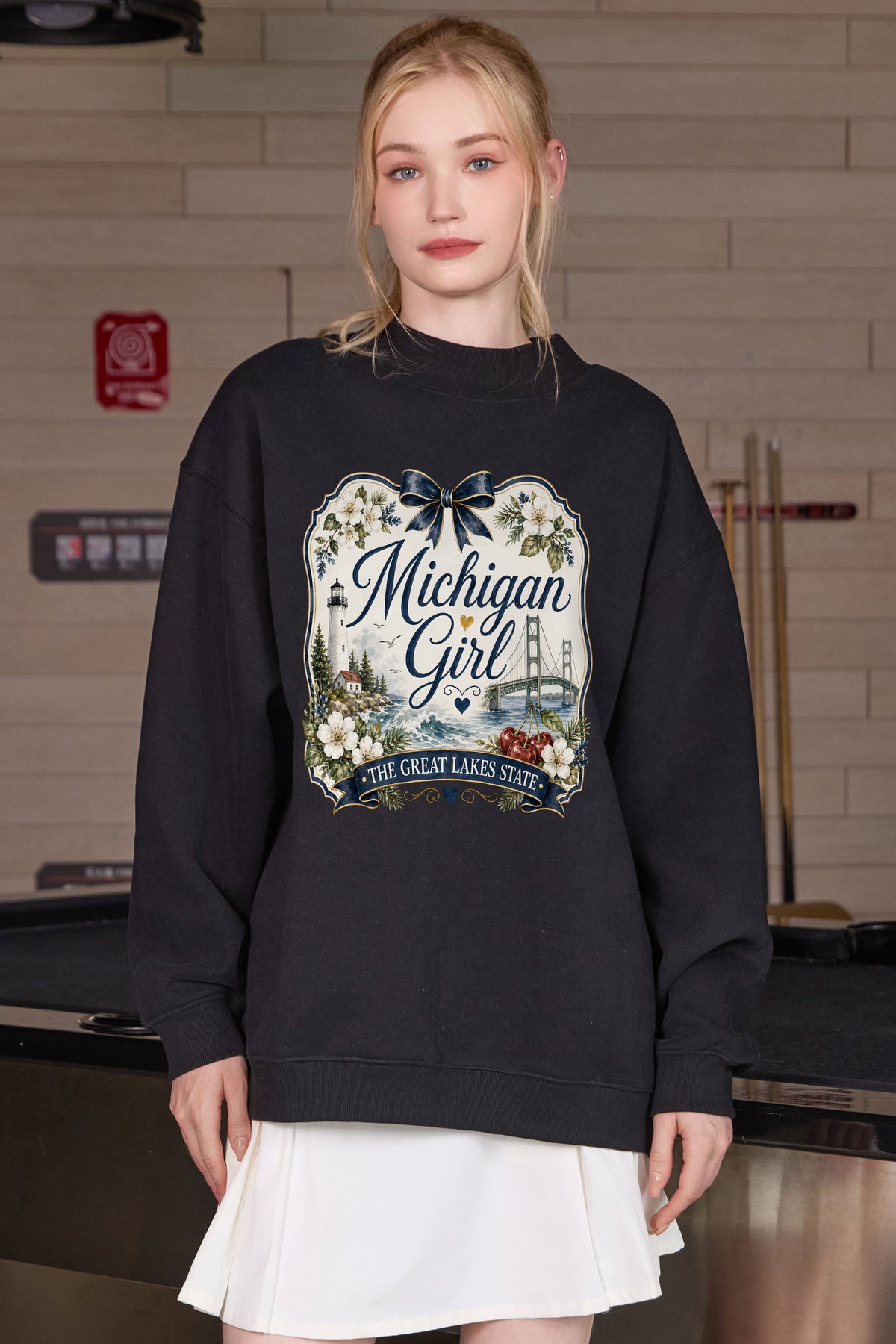 Michigan Girl Illustrated Sweatshirt in black — model view 2.