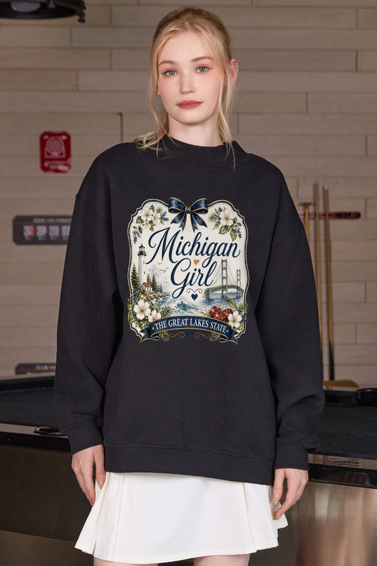 Michigan Girl Illustrated Sweatshirt in black — model view 2.