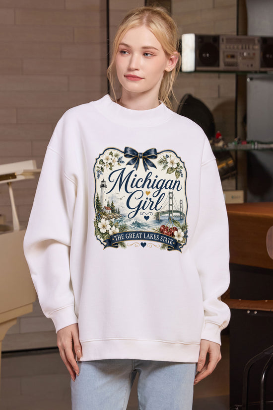 Michigan Girl Illustrated Sweatshirt in white — model view 2.