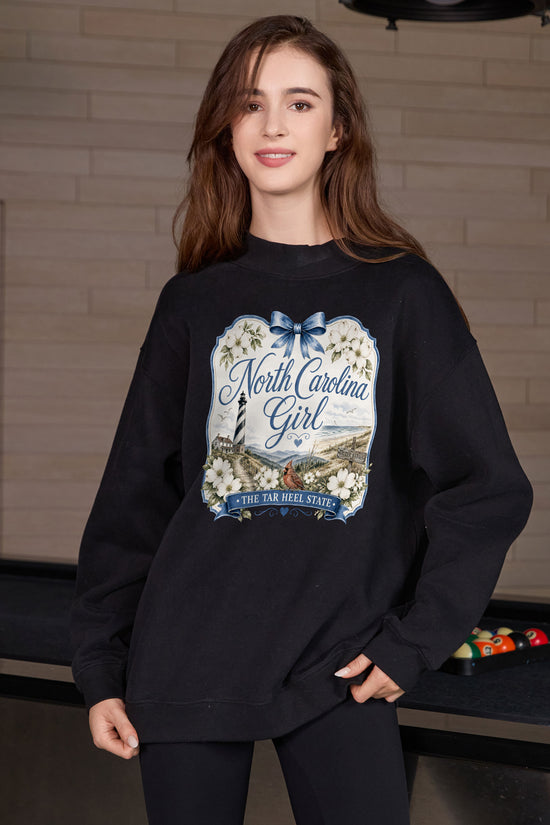 North Carolina Girl Illustrated Sweatshirt in black — model view 1.