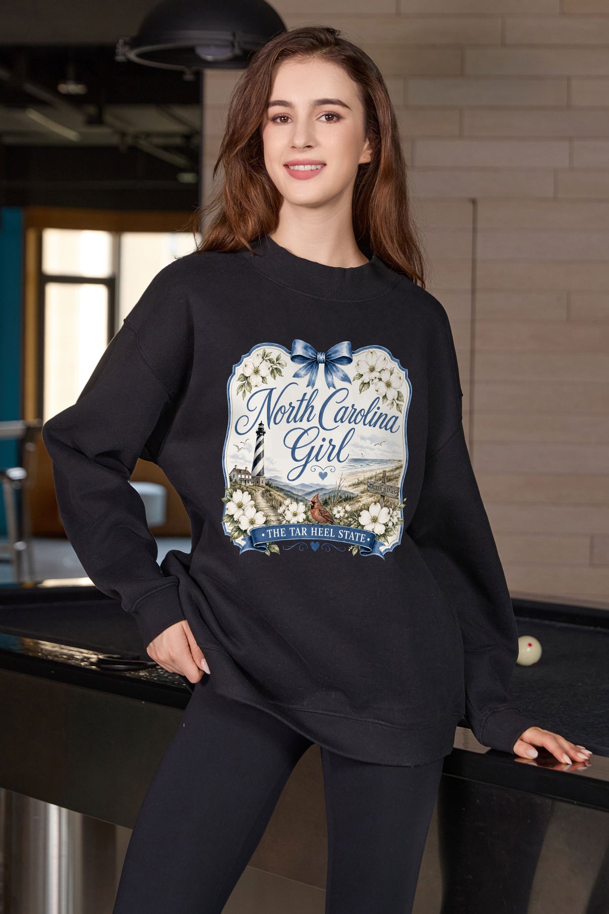 North Carolina Girl Illustrated Sweatshirt in black — model view 2.