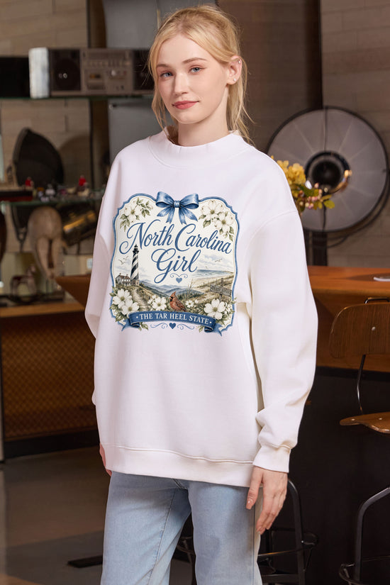 North Carolina Girl Illustrated Sweatshirt in white — model view 1.