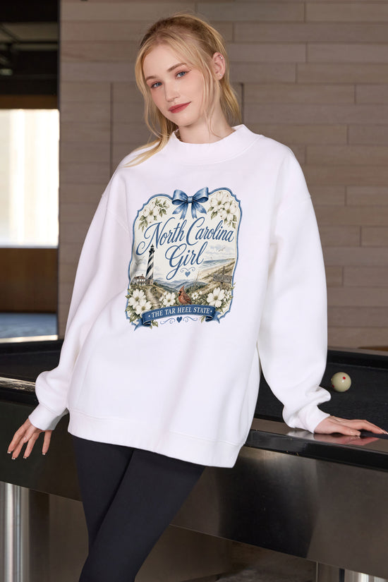 North Carolina Girl Illustrated Sweatshirt in white — model view 2.