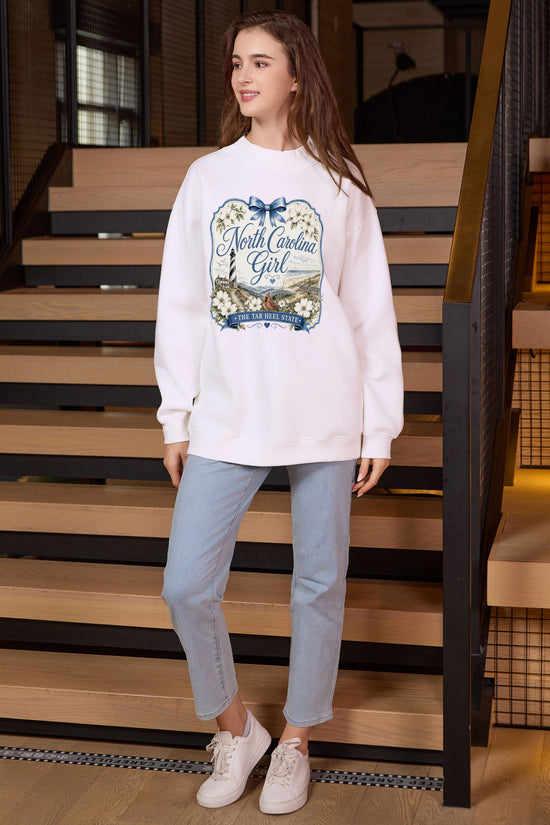 North Carolina Girl Illustrated Sweatshirt in white — model view 3.