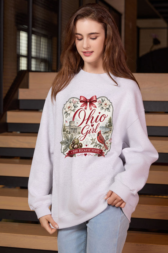 Ohio Girl Illustrated Sweatshirt in heather grey — model view 3.