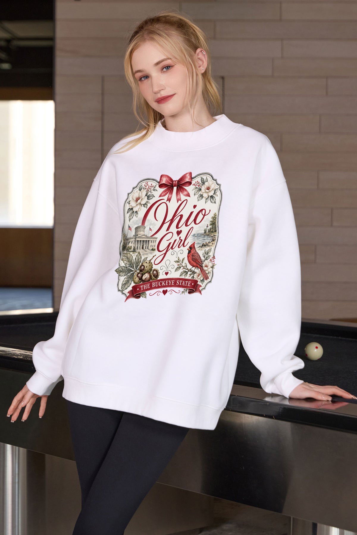Ohio Girl Illustrated Sweatshirt in white — model view 2.