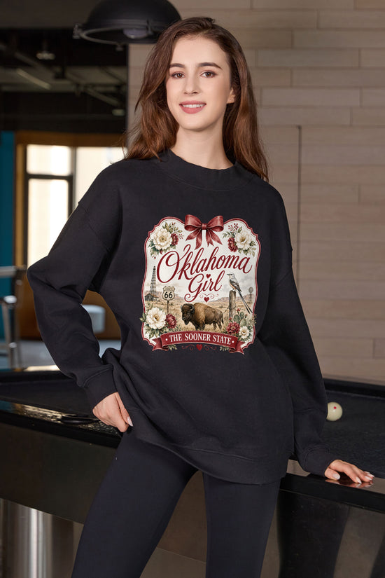 Oklahoma Girl Illustrated Sweatshirt in black — model view 1.