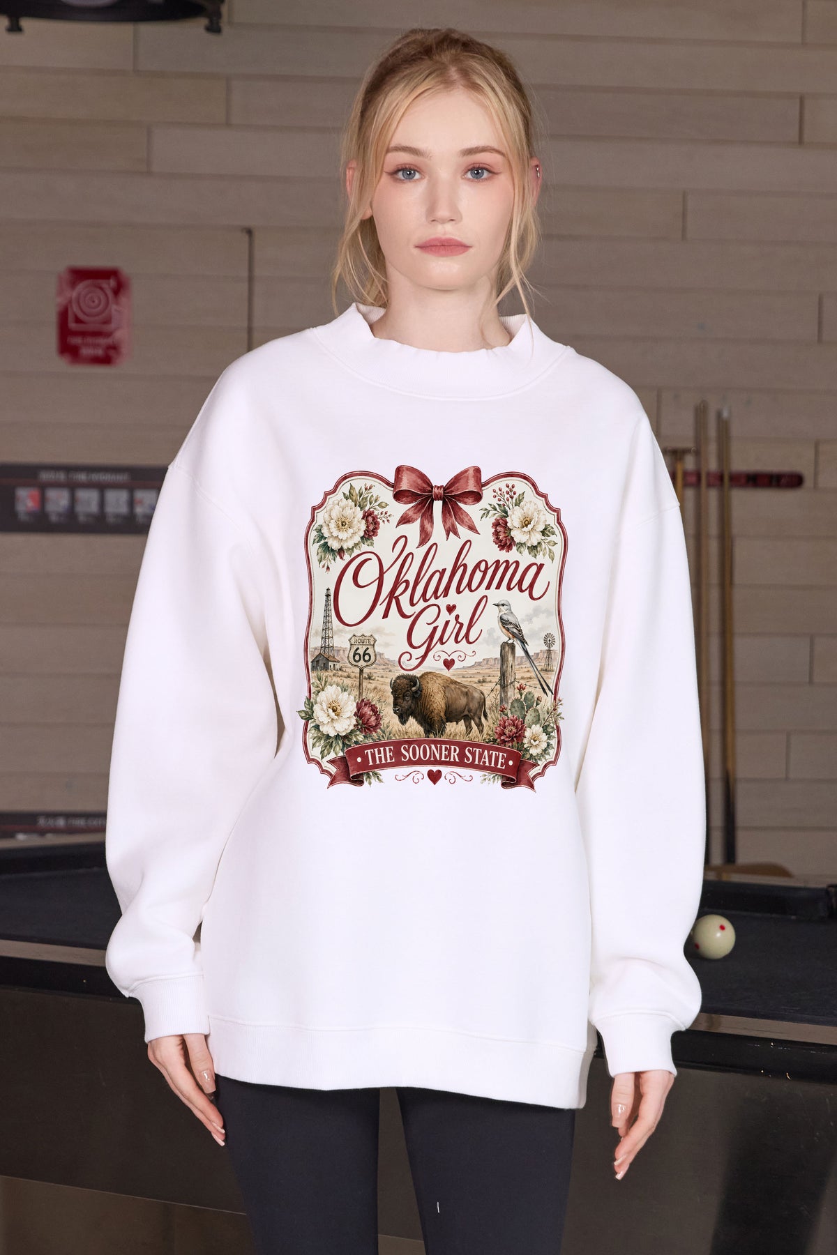 Oklahoma Girl Illustrated Sweatshirt in white — model view 2.