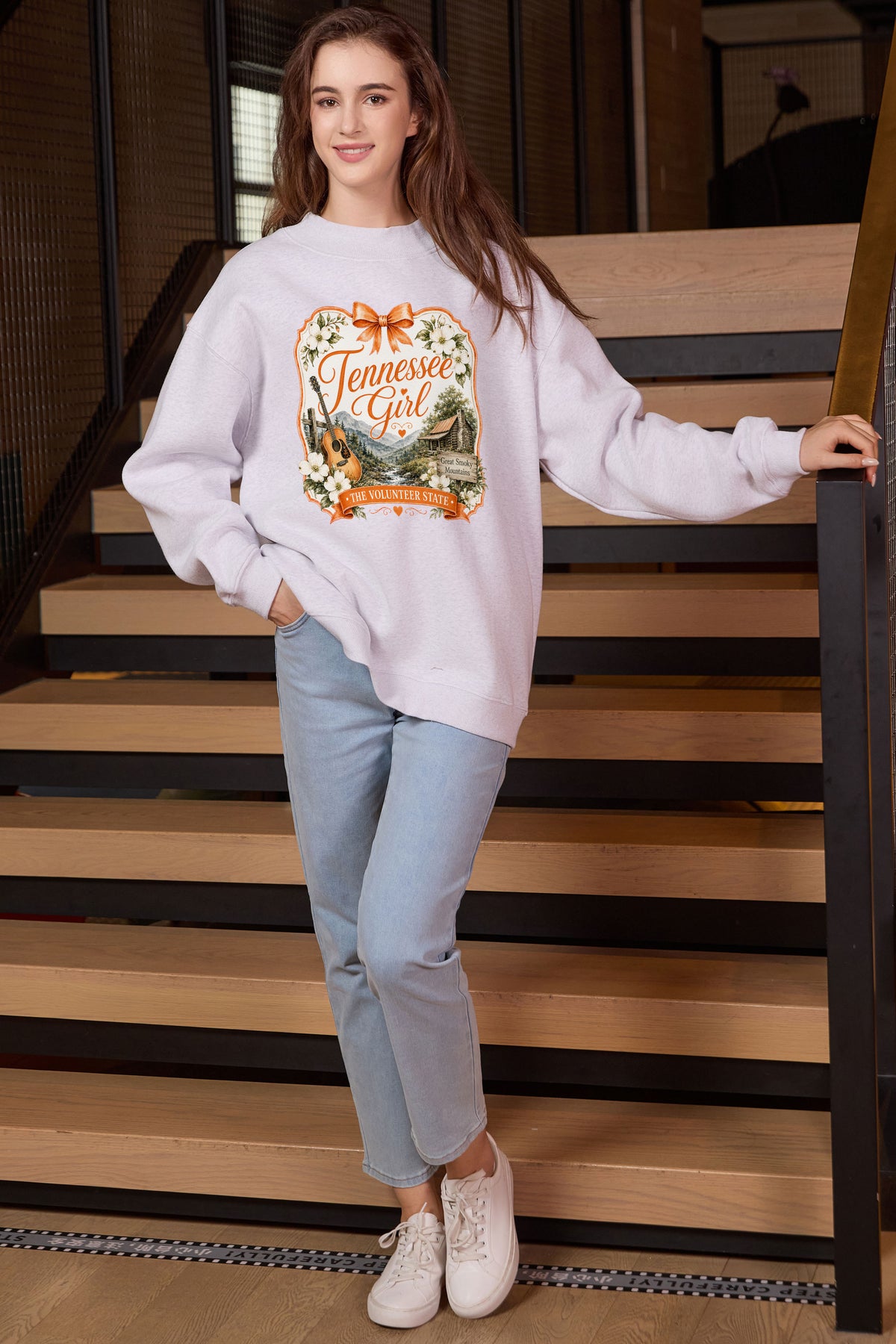 Tennessee Girl Illustrated Sweatshirt in heather grey — model view 2.