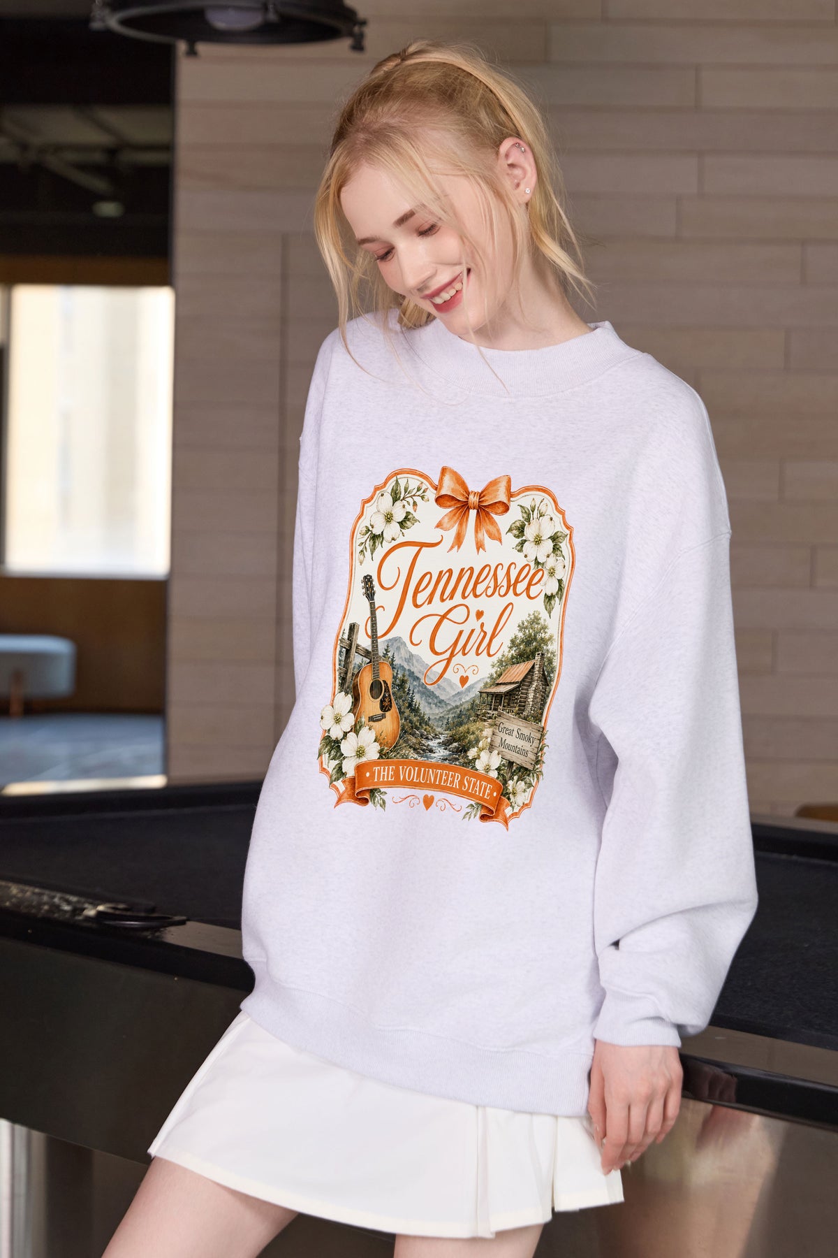 Tennessee Girl Illustrated Sweatshirt in heather grey — model view 3.