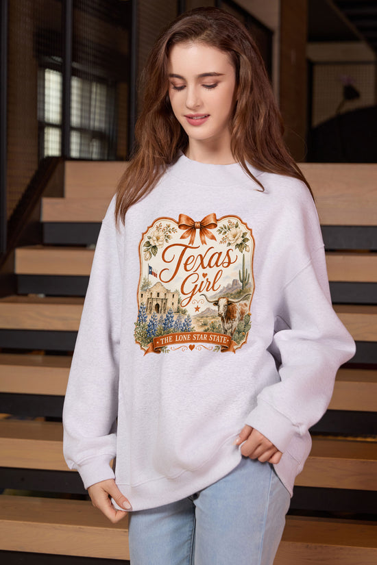 Texas Girl Illustrated Sweatshirt in heather grey — model view 1.