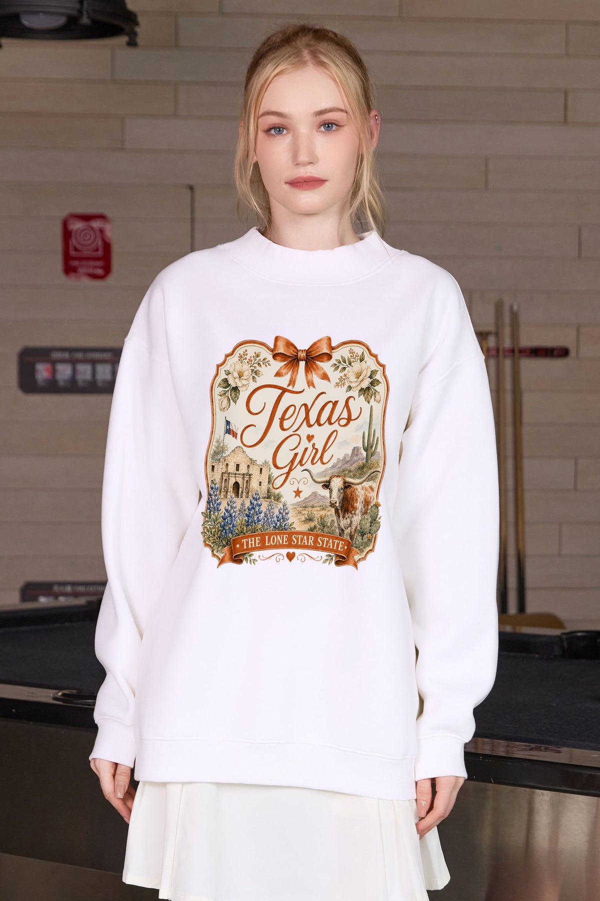 Texas Girl Illustrated Sweatshirt in white — model view 3.