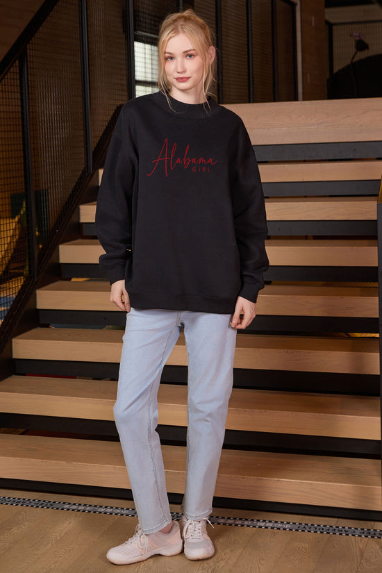 Alabama Girl Lettering Sweatshirt in black — model view 1.