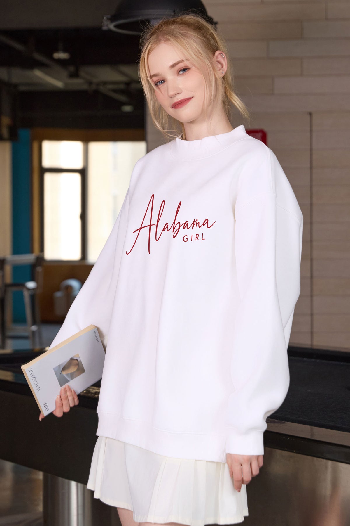Alabama Girl Lettering Sweatshirt in white — model view 1.