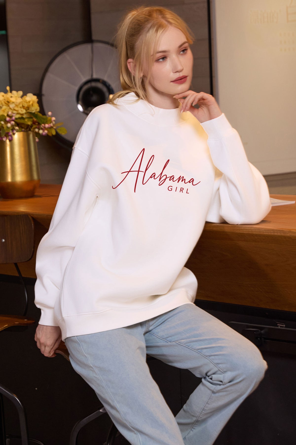 Alabama Girl Lettering Sweatshirt in white — model view 3.