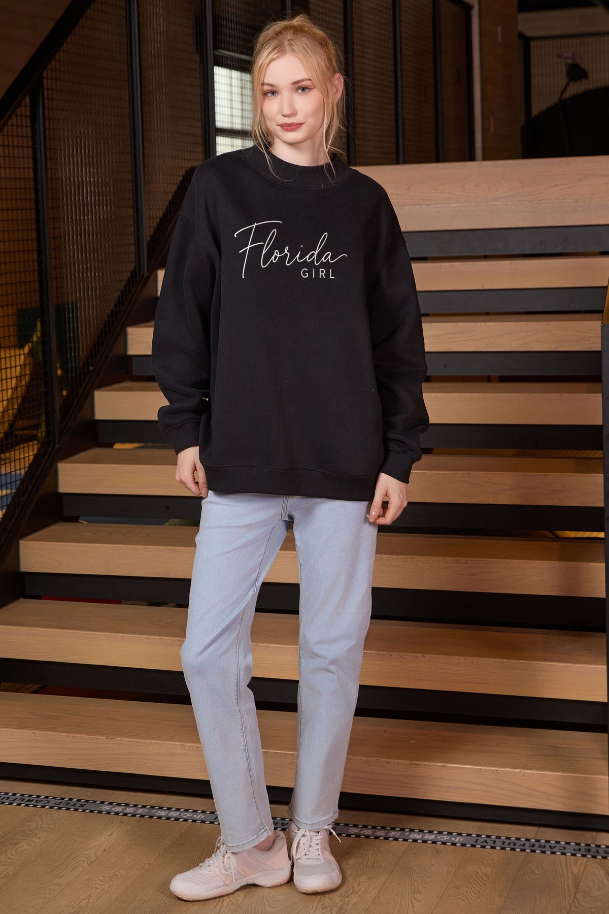 Florida Girl Lettering Sweatshirt in black — model view 2.