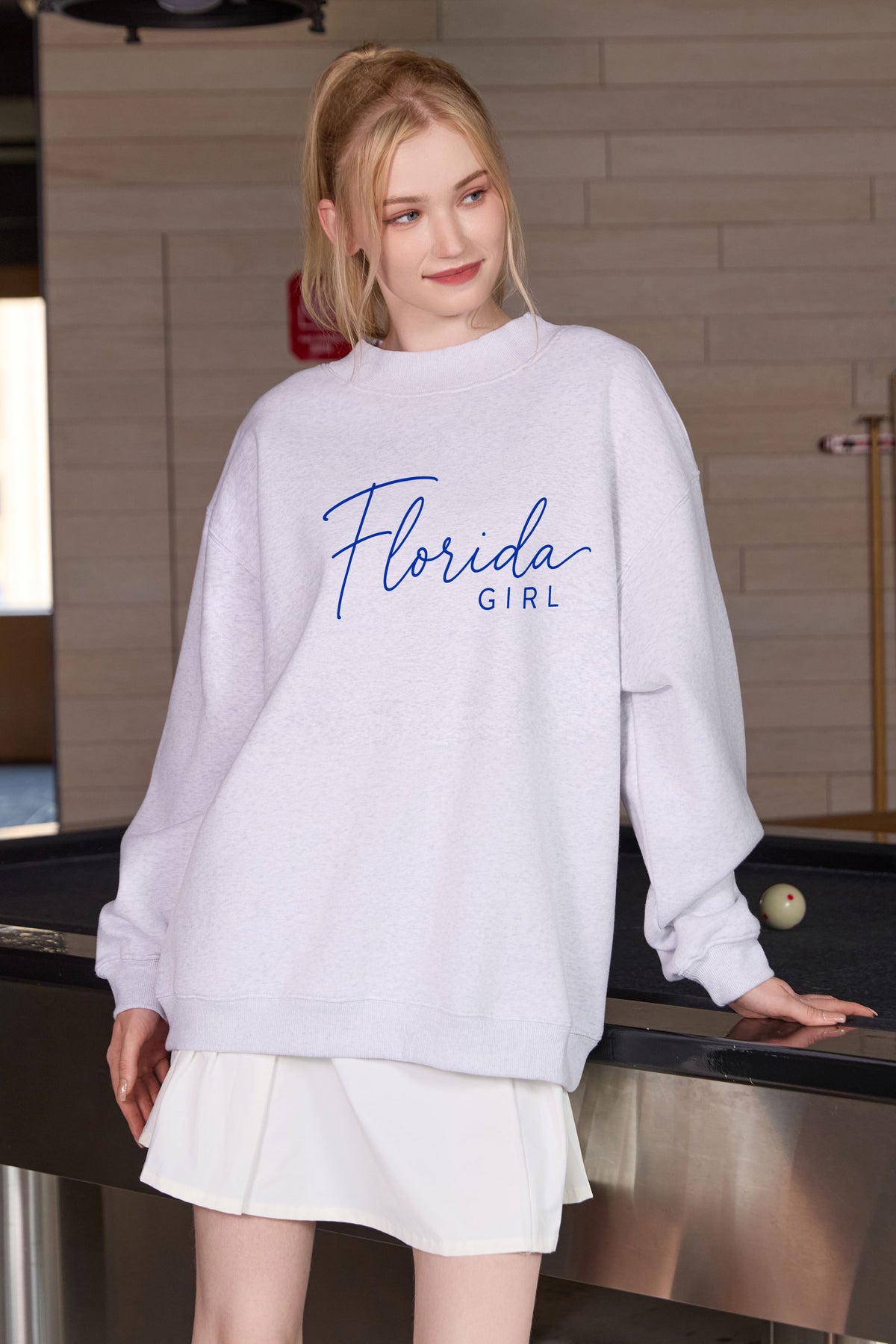 Florida Girl Lettering Sweatshirt in heather grey — model view 1.